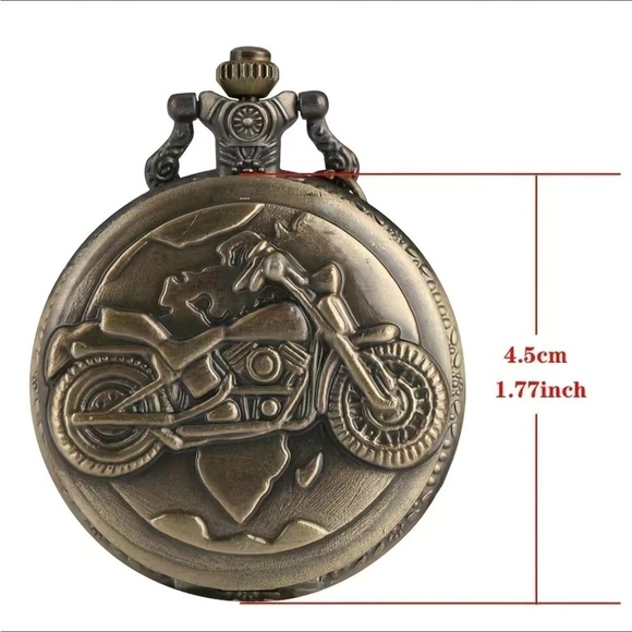 Motorcycle Pocket Watch Bronze Flip Open Pendant Chain Moto Steampunk Watch - Picture 9 of 16